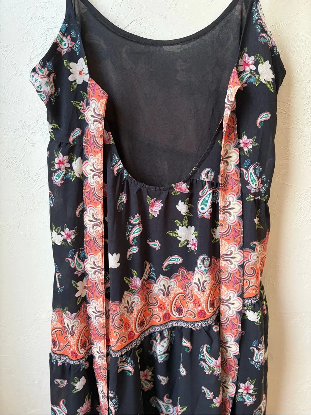 Boutique Paisley Floral Tiered Tie Back Midi Dress Size L
